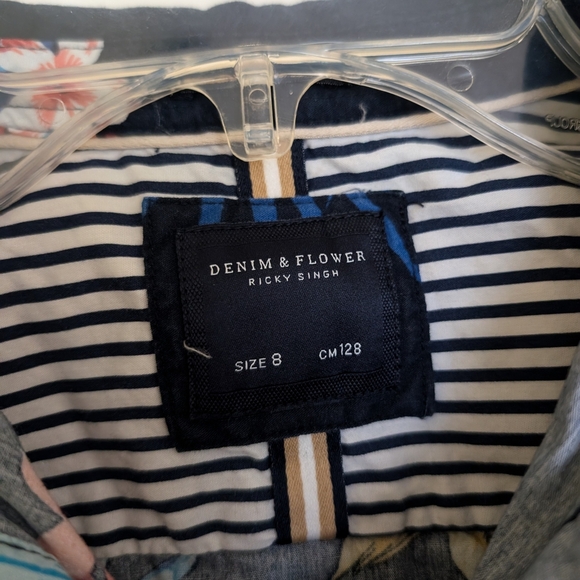 Demim And Flower Kids Floral Shirt Hawaiian Style Shirt Size 8 - Picture 4 of 8